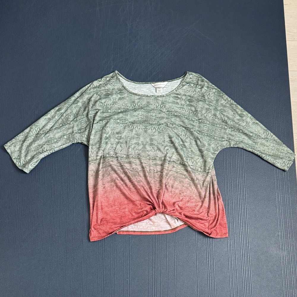 Christopher & Banks Heathered Green Crew Neck Tee, 3/4 sleeves, XL